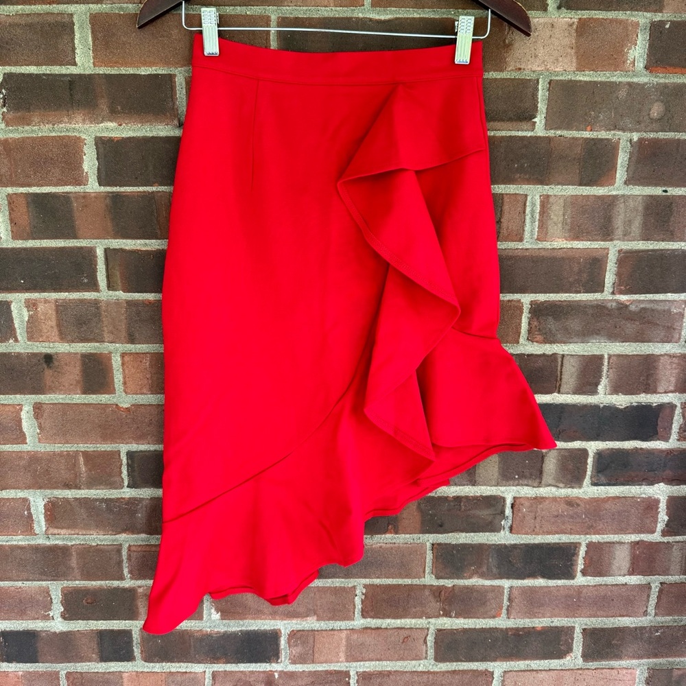 G.G.J Red Ruffle Asymmetrical Skirt Women’s Small NWOT